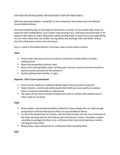 Stay healthy by following the four basic steps of food safety (The Senior Advocate December 2015)